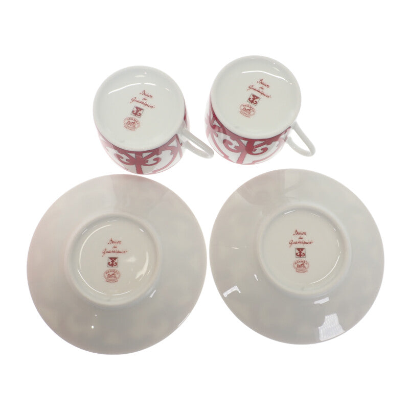 エルメス HERMES ティーカップ&ソーサー ガダルキヴィール 2客  P011016P 食器 ポーセリン レッド メンズ レディース ユニセックス【中古】【Sランク】