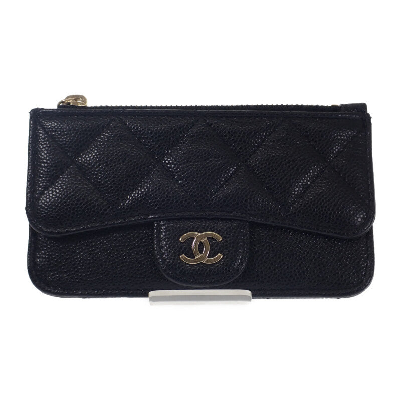 シャネル CHANEL クラシックジップ ココマーク マトラッセ AP2570_B10583_C3906 カードケース キャビアスキン ブラック ゴールド金具 レディース【中古】【ABランク】