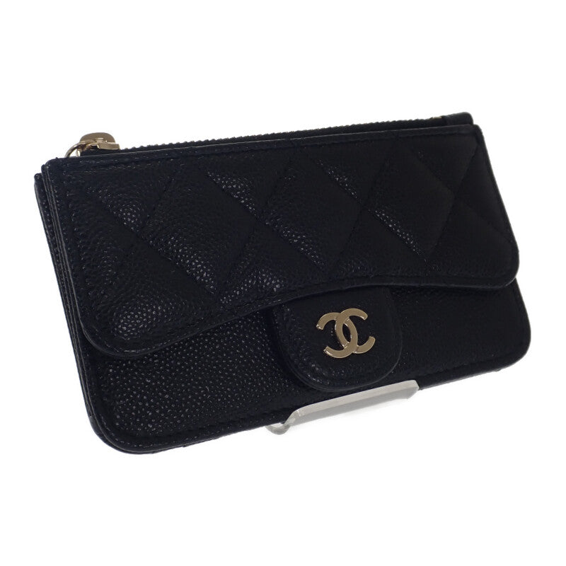 シャネル CHANEL クラシックジップ ココマーク マトラッセ AP2570_B10583_C3906 カードケース キャビアスキン ブラック ゴールド金具 レディース【中古】【ABランク】
