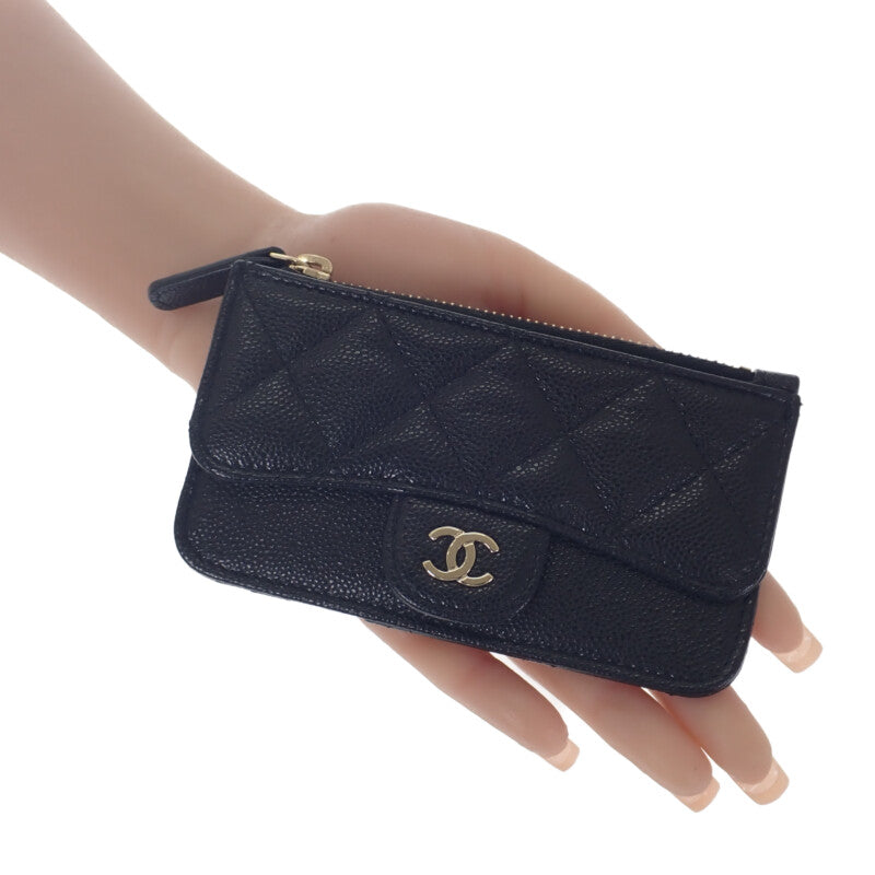 シャネル CHANEL クラシックジップ ココマーク マトラッセ AP2570_B10583_C3906 カードケース キャビアスキン ブラック ゴールド金具 レディース【中古】【ABランク】