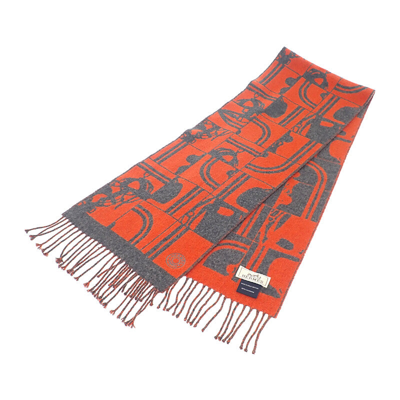 エルメス HERMES Brides de Gala 無秩序 マフラー カシミヤ オレンジ