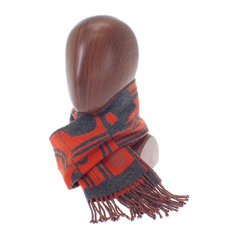 エルメス HERMES Brides de Gala 無秩序 マフラー カシミヤ オレンジ グレー メンズ レディース【中古】【Aランク】