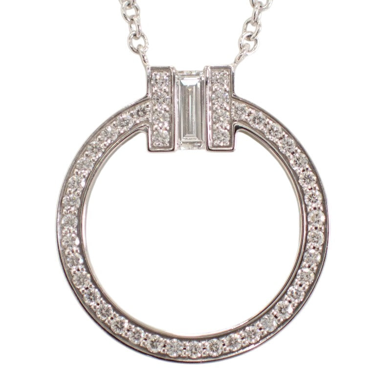 TIFFANY&Co. T Diamond Pendant 63843121 Necklace K18 White Gold Diamond Baguette Diamond Ladies [Used] [A Rank]