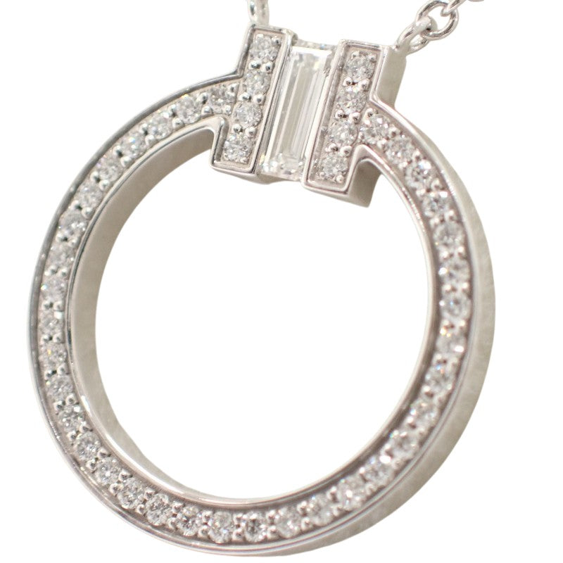TIFFANY&Co. T Diamond Pendant 63843121 Necklace K18 White Gold Diamond Baguette Diamond Ladies [Used] [A Rank]