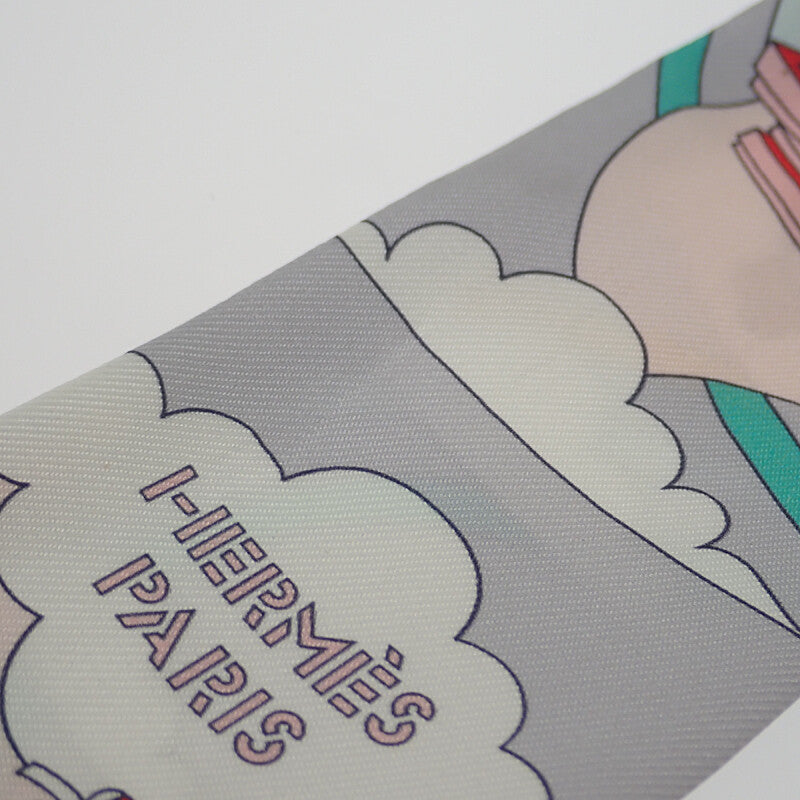 エルメス HERMES ツイリー CARRES VOLANTS 空飛ぶカレ スカーフ シルク マルチ グレー ピンク レディース【中古】【Aランク】