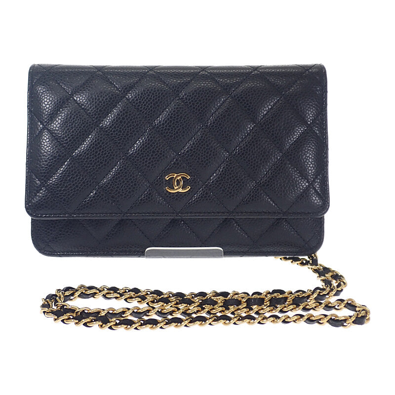シャネル CHANEL クラシック チェーンウォレット AP0250-Y01864-C3906 ウォレットチェーン マットキャビアスキン グレインカーフレザー ブラック ゴールド金具 レディース【中古】【Aランク】