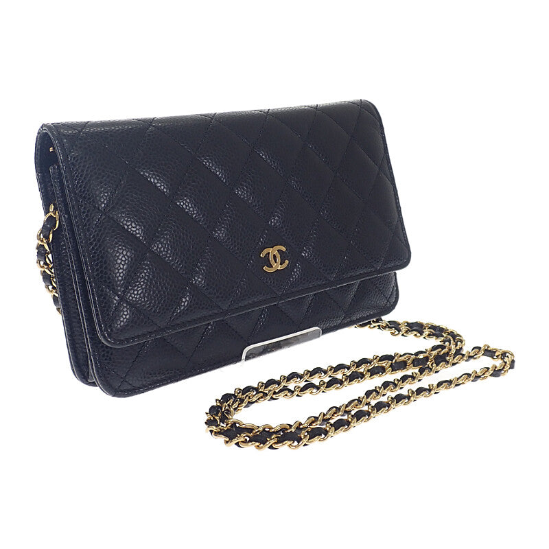 シャネル CHANEL クラシック チェーンウォレット AP0250-Y01864-C3906 ウォレットチェーン マットキャビアスキン グレインカーフレザー ブラック ゴールド金具 レディース【中古】【Aランク】