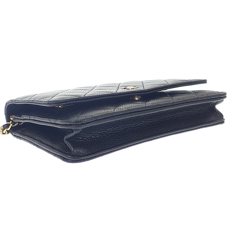 シャネル CHANEL クラシック チェーンウォレット AP0250-Y01864-C3906 ウォレットチェーン マットキャビアスキン グレインカーフレザー ブラック ゴールド金具 レディース【中古】【Aランク】