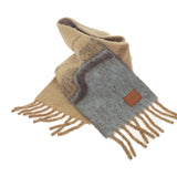 ロエベ LOEWE アルパカ F655SS1X02 マフラー ウール レザー キャメル レディース【中古】【SAランク】