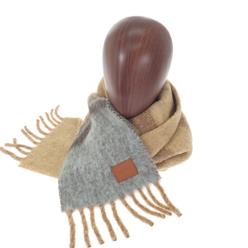 ロエベ LOEWE アルパカ F655SS1X02 マフラー ウール レザー キャメル レディース【中古】【SAランク】