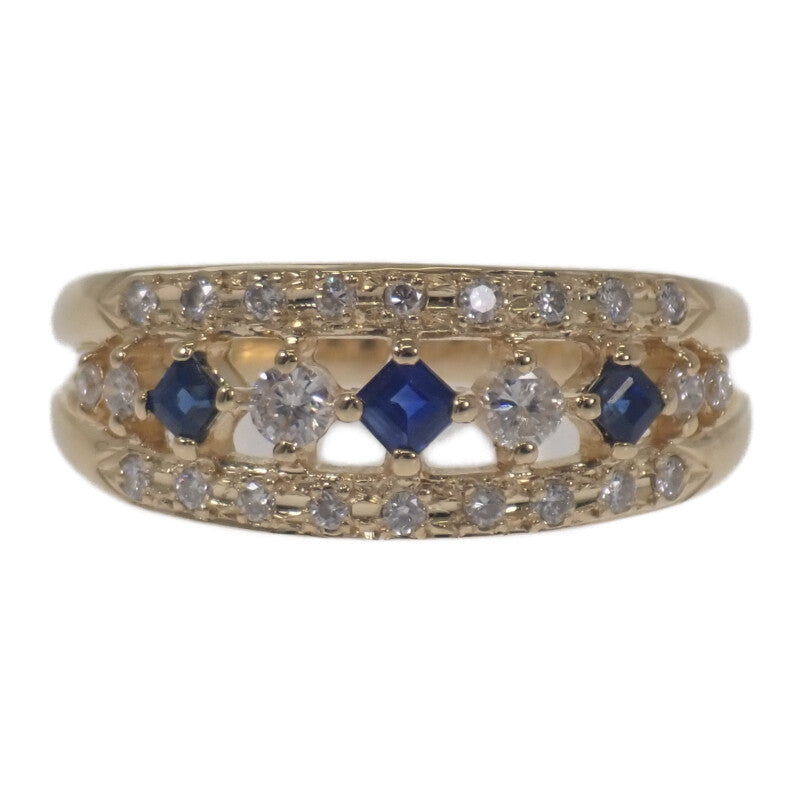 デザインジュエリー 14号 リング K18イエローゴールド ダイヤモンド サファイア レディース【中古】【Aランク】