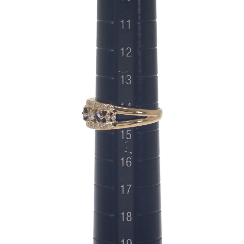 デザインジュエリー 14号 リング K18イエローゴールド ダイヤモンド サファイア レディース【中古】【Aランク】
