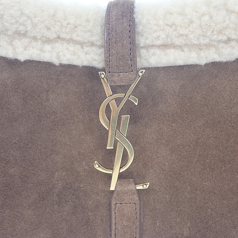 サンローラン SAINT LAURENT ル・サンカセット ホーボー 65722811ZLW ショルダーバッグ ハンドバッグ スウェード ボア ブラウン ゴールド金具 レディース【中古】【ABランク】