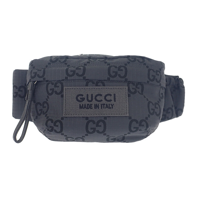 グッチ GUCCI ベルトバッグ ラージ 767934 ボディバッグ GGリサイクルポリエステル ブラック グレー シルバー金具 メンズ【中古】【Aランク】