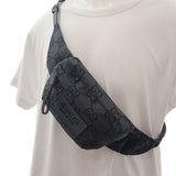 グッチ GUCCI ベルトバッグ ラージ 767934 ボディバッグ GGリサイクルポリエステル ブラック グレー シルバー金具 メンズ【中古】【Aランク】