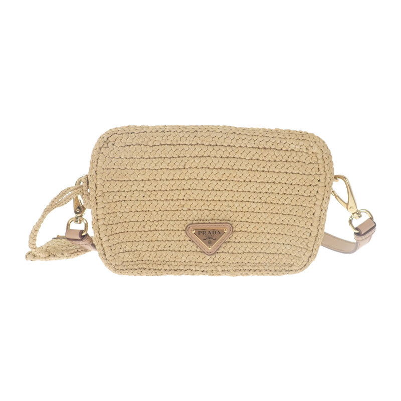 プラダ PRADA ラフィアショルダー 1BH196 ショルダーバッグ ラフィア レザー ナチュラル ベージュ ゴールド金具 レディース【中古】【Aランク】