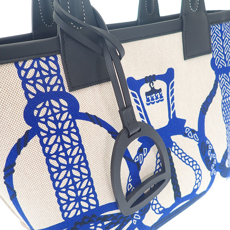 エルメス HERMES スティープル25 W刻印 ハンドバッグ ヴォースイフト トワルH・プリュム 鐙の幻想 ブルーロワイヤル レディース【中古】【Aランク】