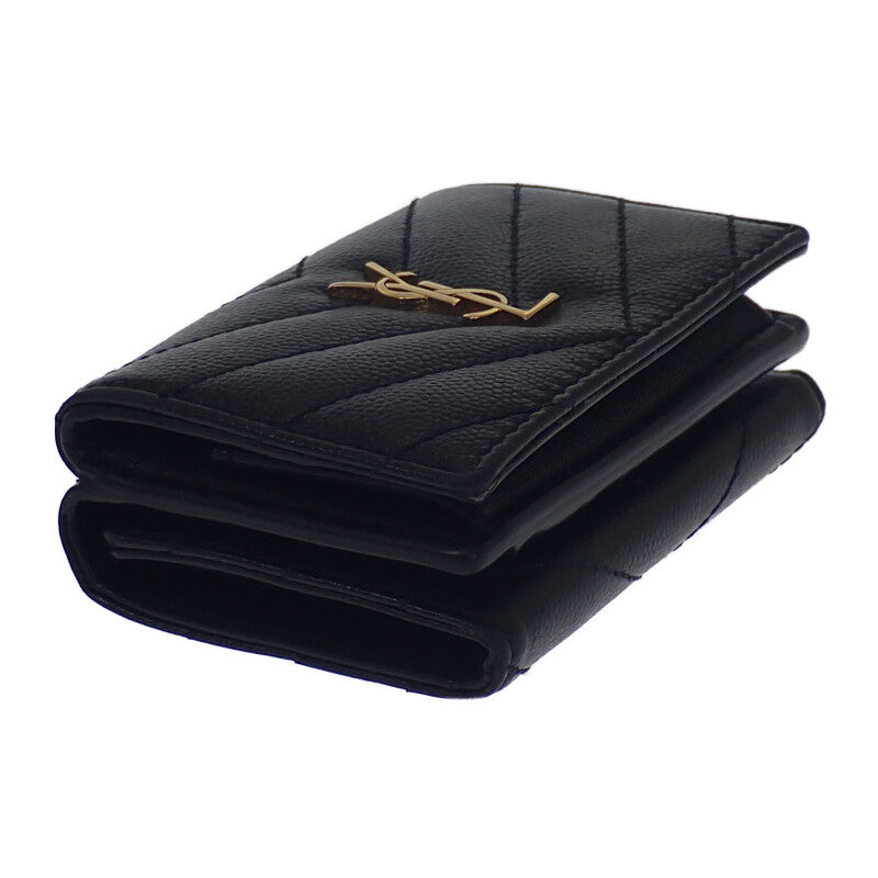 サンローラン SAINT LAURENT モノグラムオリガミタイニー 668274BOWA11000 三つ折り財布 カーフ ブラック ゴールド金具 レディース【中古】【ABランク】