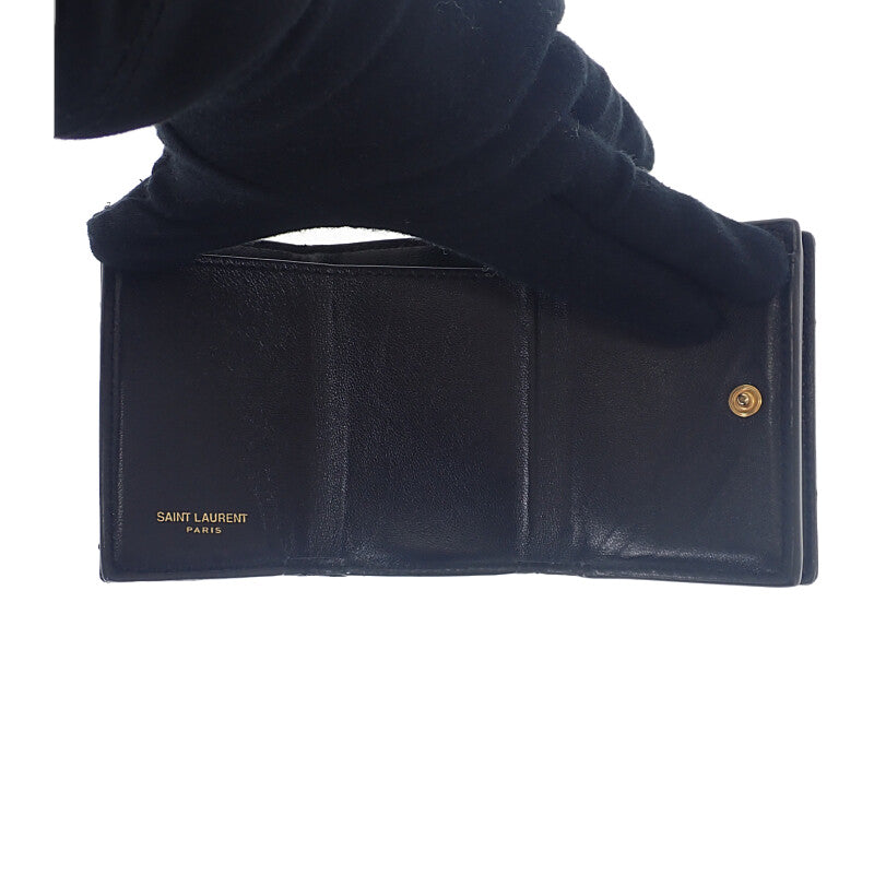 サンローラン SAINT LAURENT モノグラムオリガミタイニー 668274BOWA11000 三つ折り財布 カーフ ブラック ゴールド金具 レディース【中古】【ABランク】