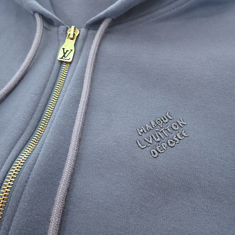 ルイヴィトン LOUIS VUITTON エンブロイダード ジップジャージーフーディ XL 1AFRB3 パーカー コットン グレー メンズ【中古】【ABランク】