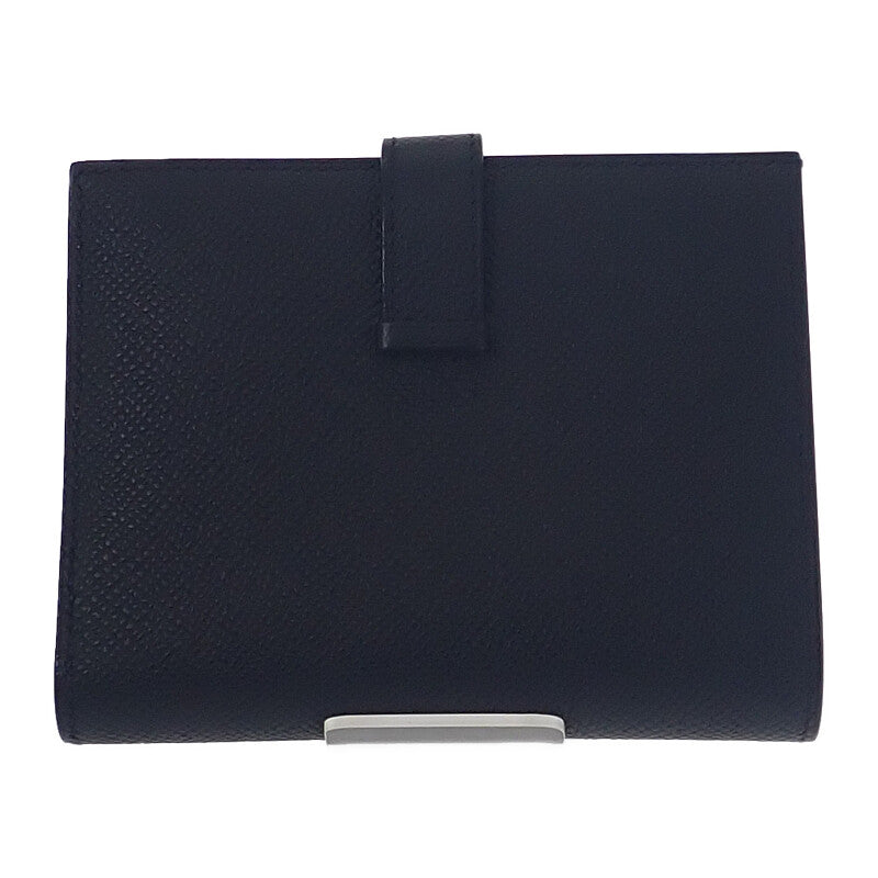 エルメス HERMES ベアンコンパクト W刻印 二つ折り財布 ヴォーエプソン ブラック ゴールド金具 レディース メンズ【中古】【Aランク】