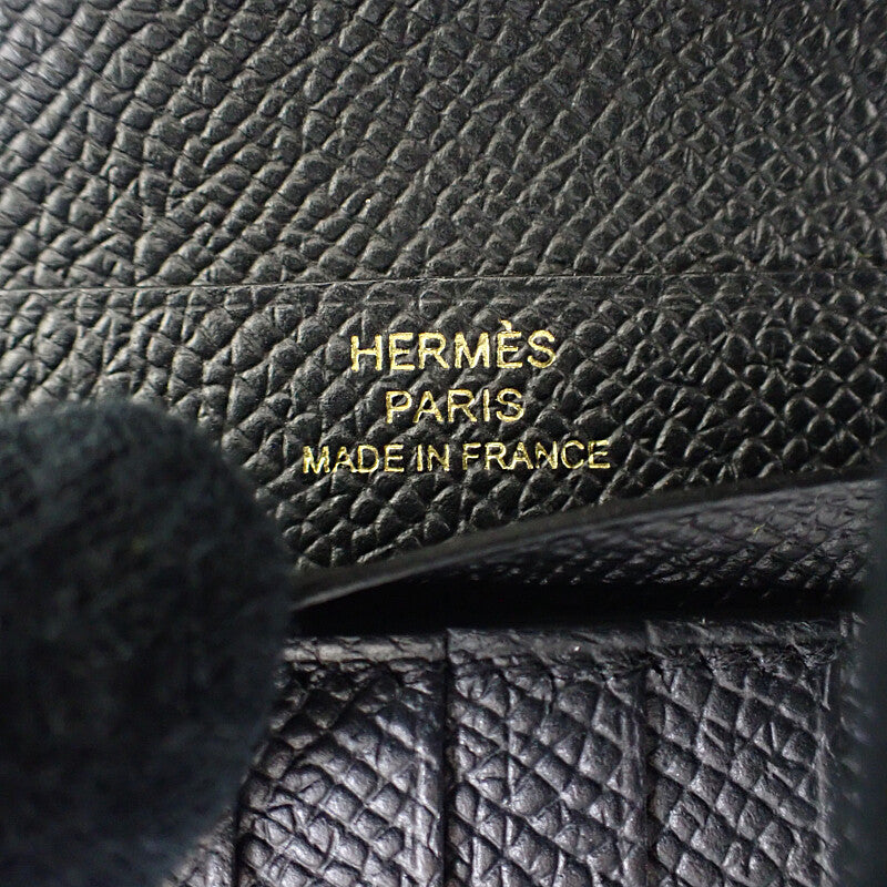 エルメス HERMES ベアンコンパクト W刻印 二つ折り財布 ヴォーエプソン ブラック ゴールド金具 レディース メンズ【中古】【Aランク】