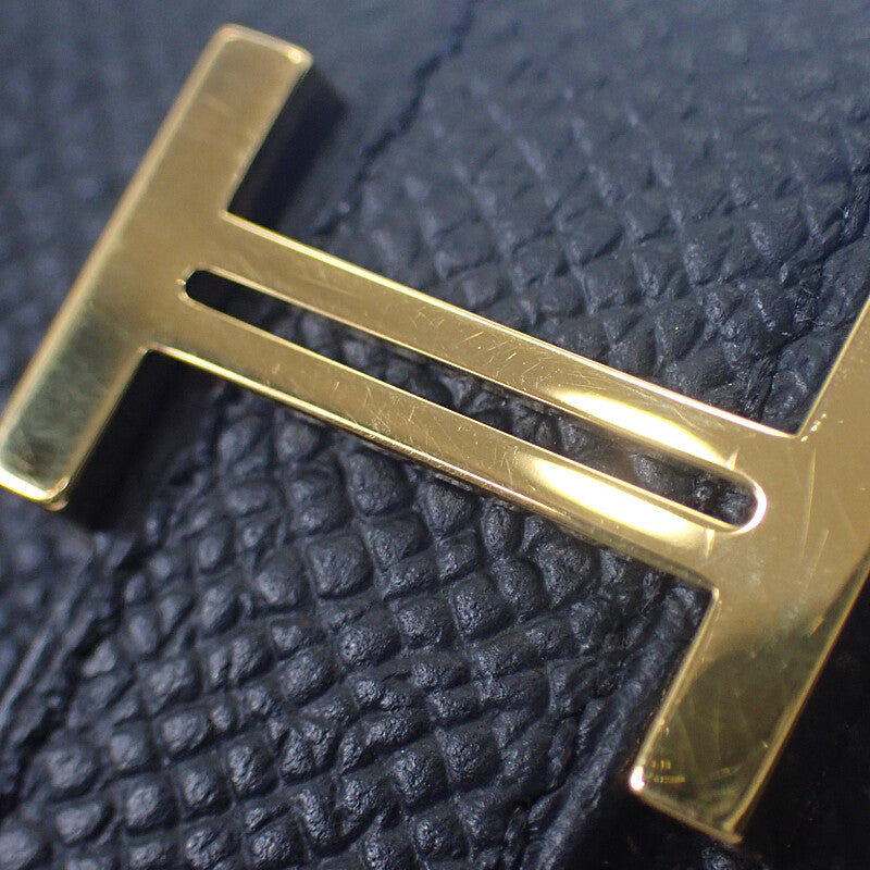 エルメス HERMES ベアンコンパクト W刻印 二つ折り財布 ヴォーエプソン ブラック ゴールド金具 レディース メンズ【中古】【Aランク】