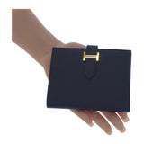 エルメス HERMES ベアンコンパクト W刻印 二つ折り財布 ヴォーエプソン ブラック ゴールド金具 レディース メンズ【中古】【Aランク】
