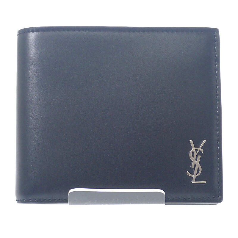 サンローラン SAINT LAURENT タイニーカサンドラ 6101931JB0E1000 二つ折り財布 スムースレザー ブラック シルバー金具 メンズ【中古】【Aランク】