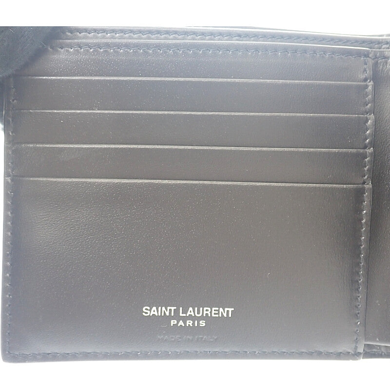 サンローラン SAINT LAURENT タイニーカサンドラ 6101931JB0E1000 二つ折り財布 スムースレザー ブラック シルバー金具 メンズ【中古】【Aランク】