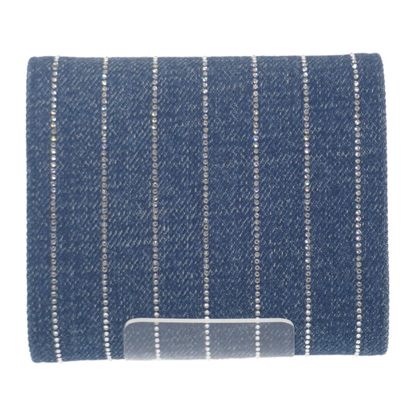 セリーヌ CELINE トリオンフ スモール フラップウォレット 10D782GF4.07FX 三つ折り財布 デニム ラインストーン ブルー シルバー金具 レディース【中古】【ABランク】
