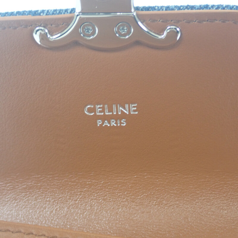 セリーヌ CELINE トリオンフ スモール フラップウォレット 10D782GF4.07FX 三つ折り財布 デニム ラインストーン ブルー シルバー金具 レディース【中古】【ABランク】