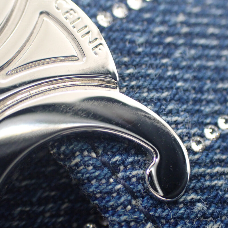 セリーヌ CELINE トリオンフ スモール フラップウォレット 10D782GF4.07FX 三つ折り財布 デニム ラインストーン ブルー シルバー金具 レディース【中古】【ABランク】