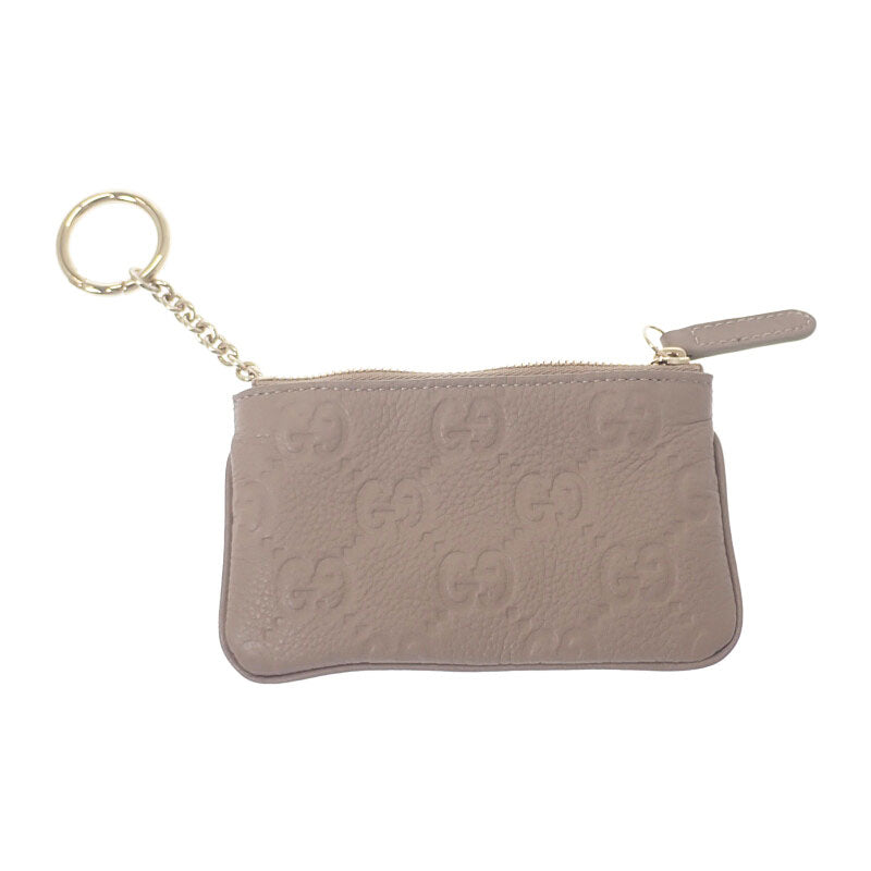 グッチ GUCCI GGエンブレム キーポーチ 815891 AAEEM 1523 ポーチ GGグレインレザー ベージュ ゴールド金具 レディース メンズ【中古】【Aランク】