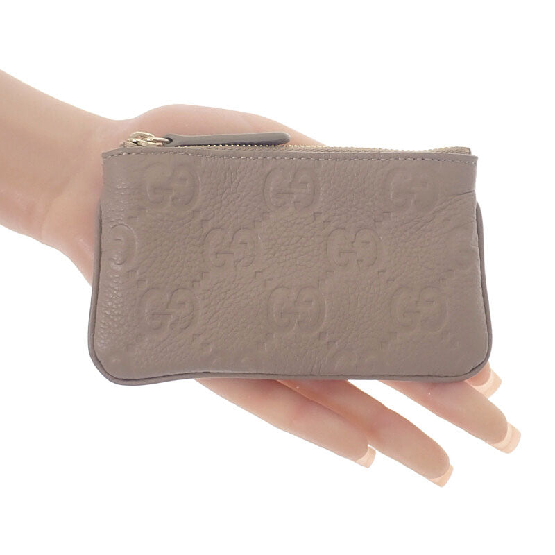 グッチ GUCCI GGエンブレム キーポーチ 815891 AAEEM 1523 ポーチ GGグレインレザー ベージュ ゴールド金具 レディース メンズ【中古】【Aランク】