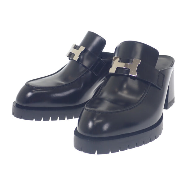 エルメス HERMES フロール60 サボサンダル コンスタンス ミュール カーフ ブラック シルバー金具 37 レディース【中古】【Aランク】