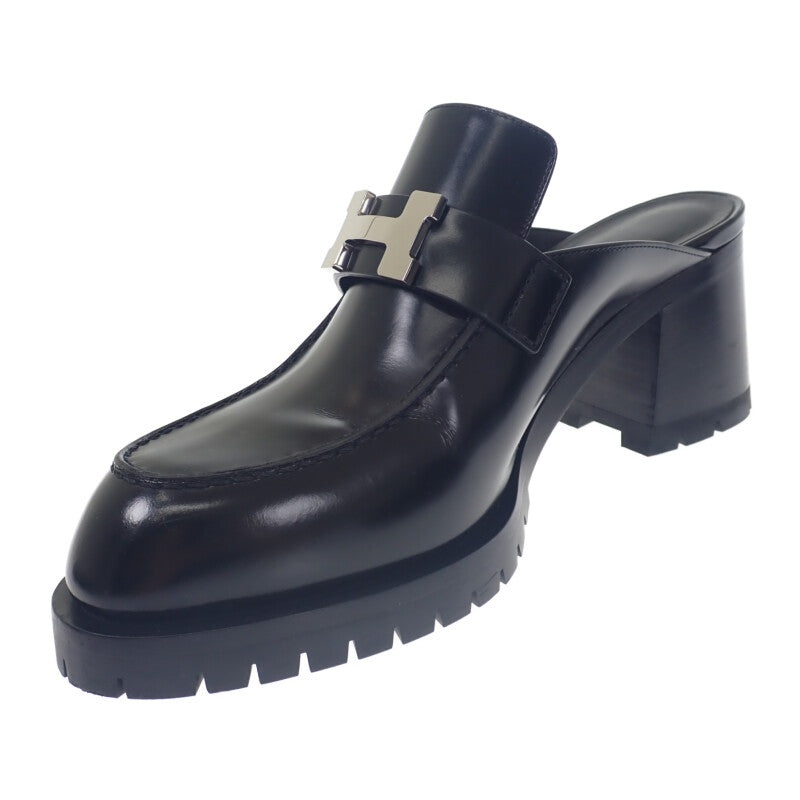 エルメス HERMES フロール60 サボサンダル コンスタンス ミュール カーフ ブラック シルバー金具 37 レディース【中古】【Aランク】