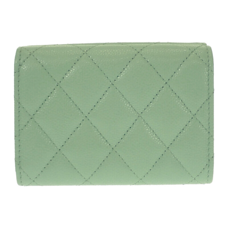 シャネル CHANEL クラシック スモールフラップウォレット AP0230 三つ折り財布 キャビアスキン グリーン ゴールド金具 レディース【中古】【Aランク】