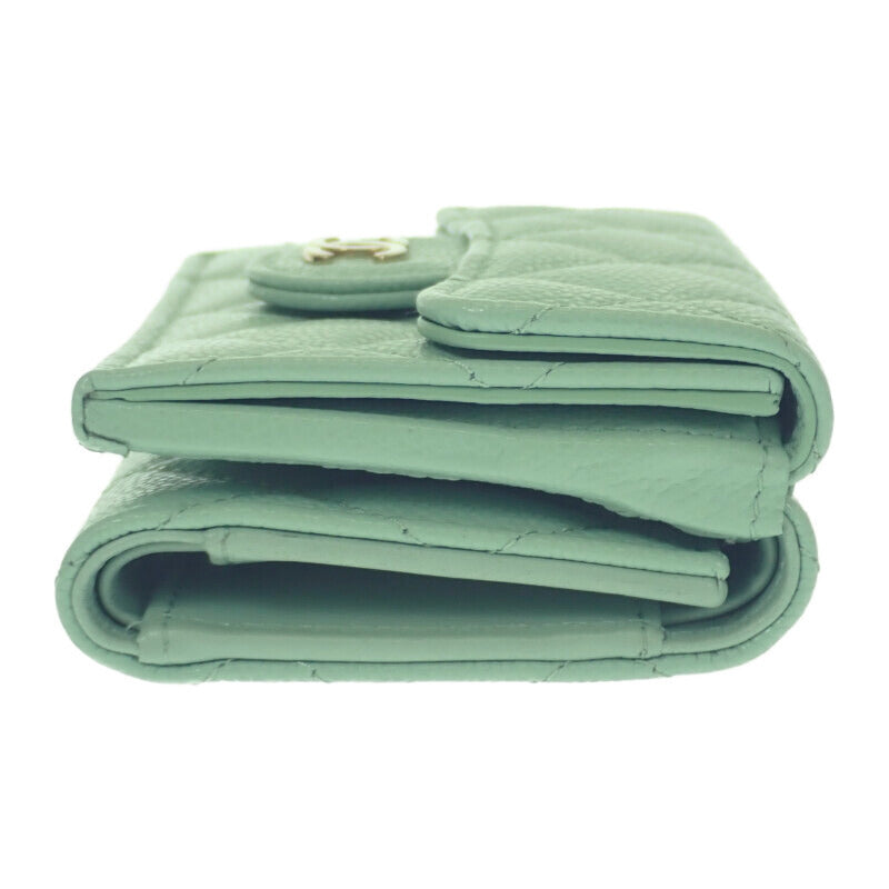 シャネル CHANEL クラシック スモールフラップウォレット AP0230 三つ折り財布 キャビアスキン グリーン ゴールド金具 レディース【中古】【Aランク】