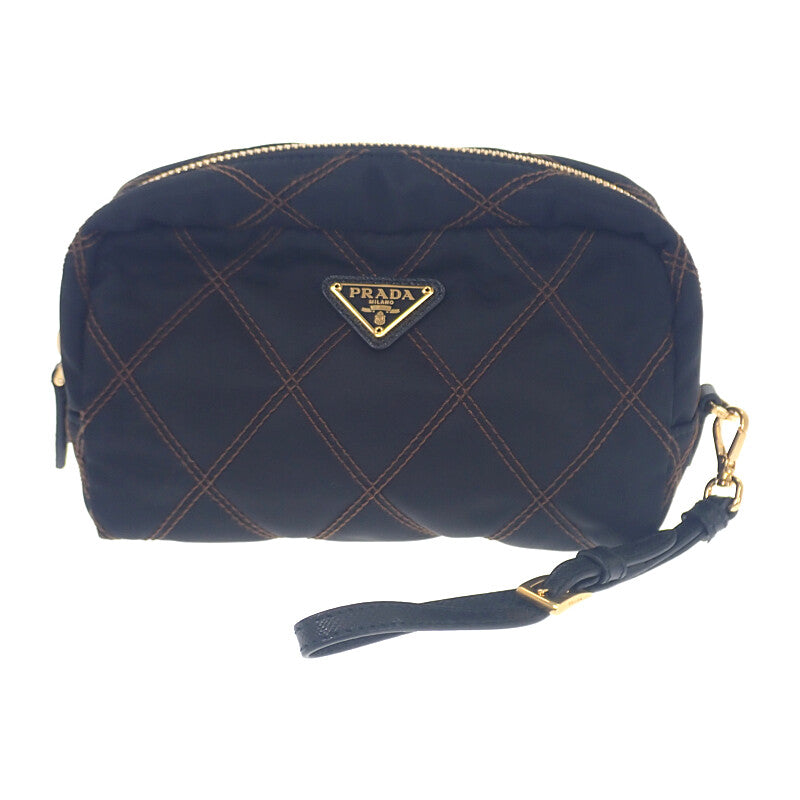 プラダ PRADA スモールナイロンポーチ 1NE005 ポーチ ナイロン ブラック ゴールド金具 レディース メンズ【中古】【Aランク】