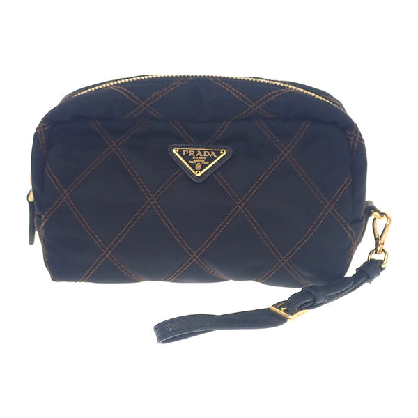 プラダ PRADA スモールナイロンポーチ 1NE005 ポーチ ナイロン ブラック ゴールド金具 レディース メンズ【中古】【Aランク】