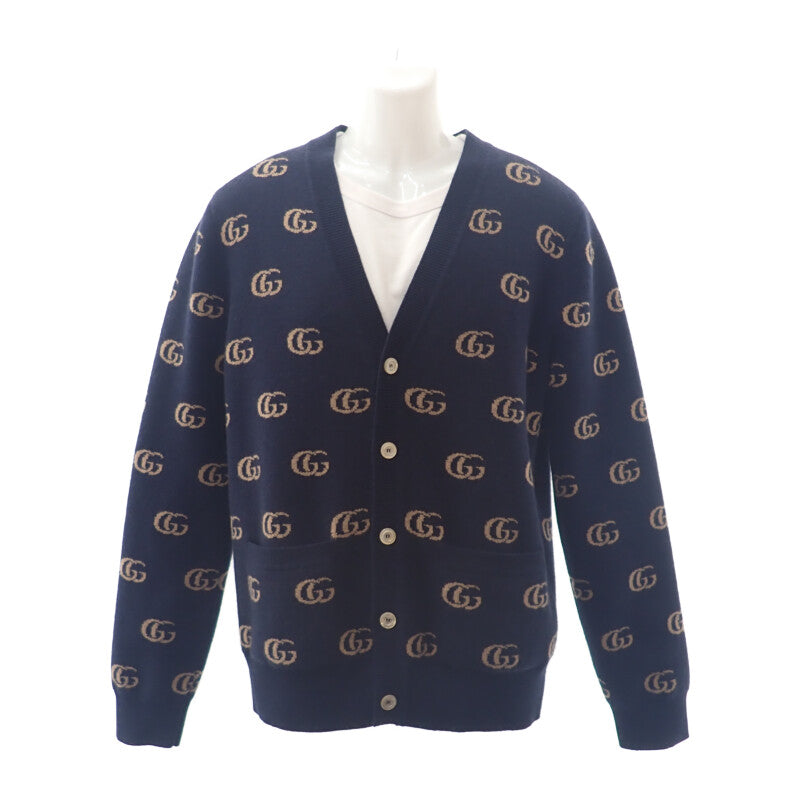 グッチ GUCCI GGニット M 660285_XKB3T_4037 カーディガン カシミヤ ネイビー メンズ【中古】【ABランク】