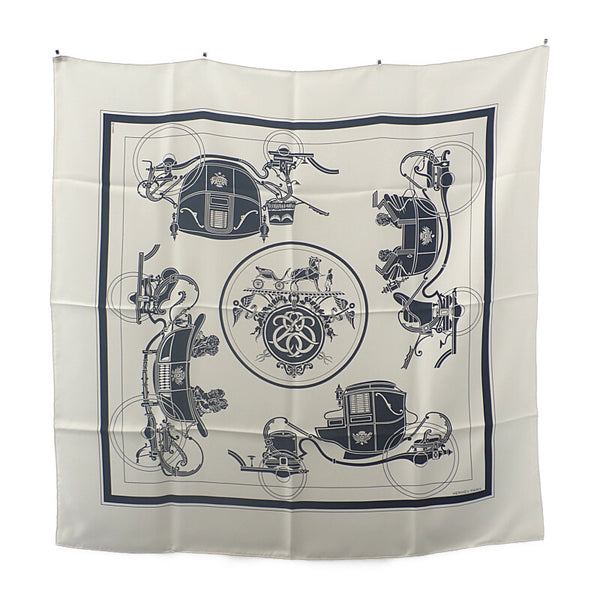 エルメス HERMES カレ90 Ex-Libris エクスリブリス スカーフ シルク ホワイト ブラック レディース メンズ【中古】【Aランク】