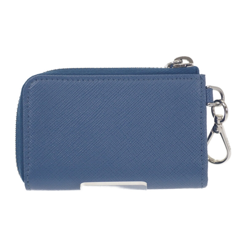 プラダ PRADA レザーキーリング 2TT085 キーケース サフィアーノ ブルー シルバー金具 メンズ レディース【中古】【Aランク】