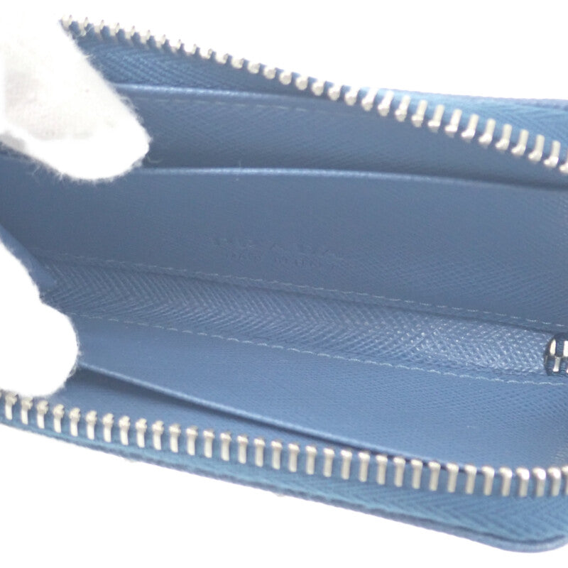 プラダ PRADA レザーキーリング 2TT085 キーケース サフィアーノ ブルー シルバー金具 メンズ レディース【中古】【Aランク】