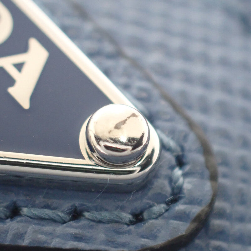 プラダ PRADA レザーキーリング 2TT085 キーケース サフィアーノ ブルー シルバー金具 メンズ レディース【中古】【Aランク】