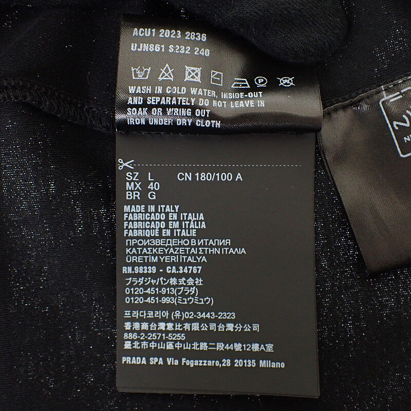 プラダ PRADA トライアングルロゴ L UJN861 半袖Ｔシャツ コットン ブラック メンズ【中古】【Aランク】