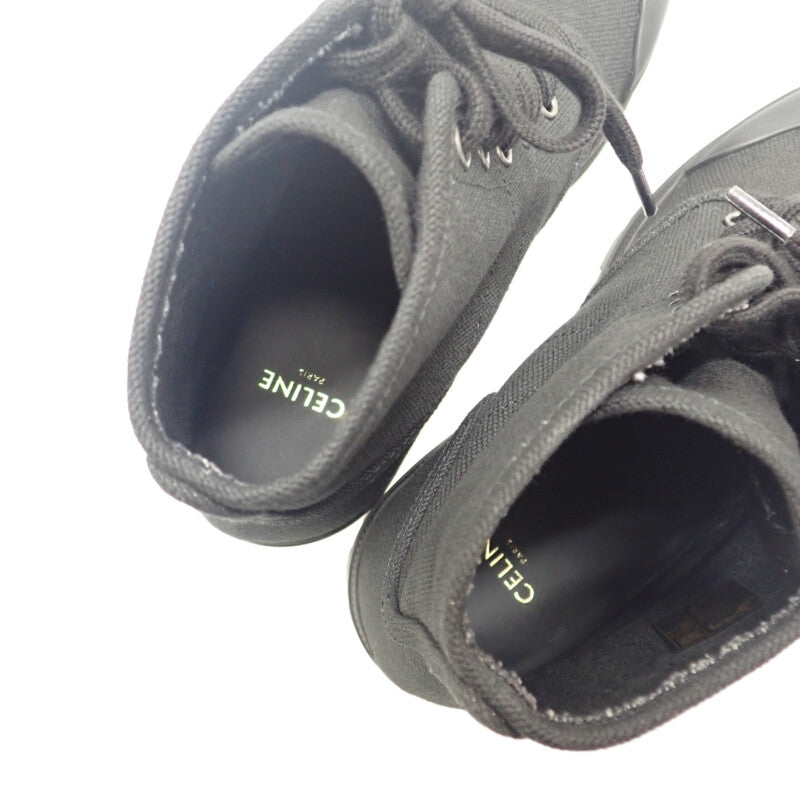 セリーヌ CELINE パタパンレースアップ ハイカット 343142198C.38NO スニーカー キャンバス レザー ブラック 35 レディース【中古】【Aランク】