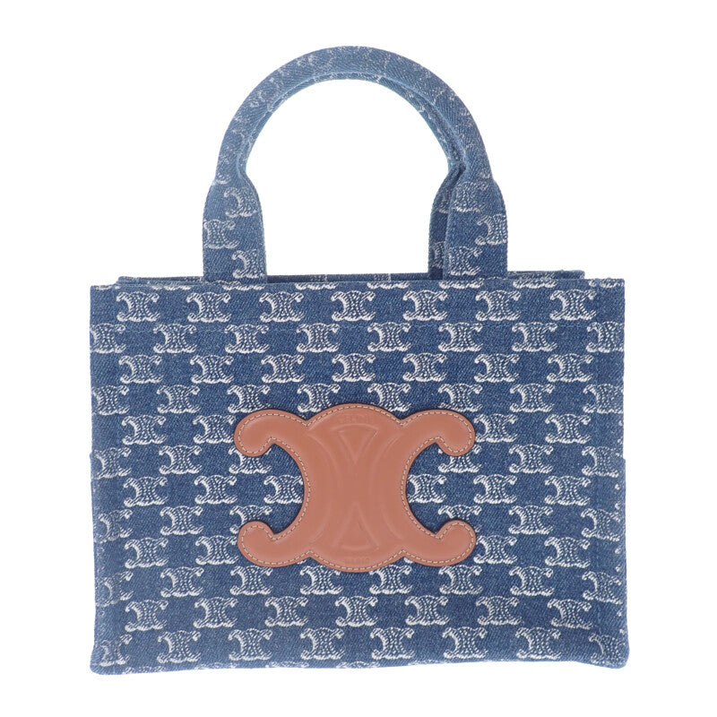 セリーヌ CELINE スモールカバタイス 199162FRG.05DS トートバッグ デニム カーフ ブルー ブラウン レディース【中古】【Aランク】