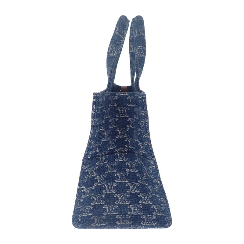 セリーヌ CELINE スモールカバタイス 199162FRG.05DS トートバッグ デニム カーフ ブルー ブラウン レディース【中古】【Aランク】